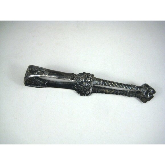 Antique Silver Ornate Sugar Tongs Floral Twisted Rope Design Cornucopia Urn - Picture 3 of 8
